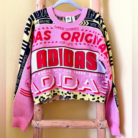 adidas Originals Sweaters - Adidas Originals Pink Crop Sweater with Graphics and Logo Size Small